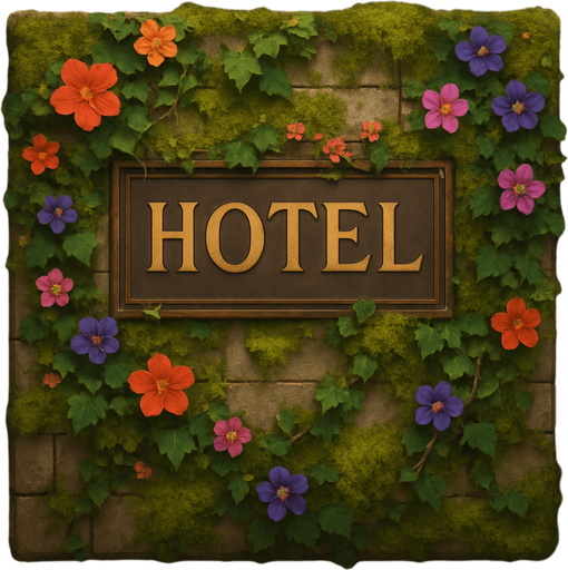 Hotel wall view from the front with flowers and mosses.
In-Game asset