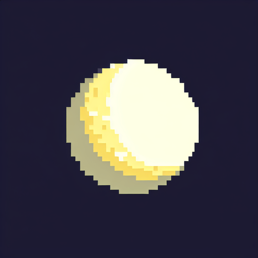 A pixel art moon, crescent, pale yellow.
Single Game Texture. In-Game asset. 2d. Blank background. High contrast. No shadows.