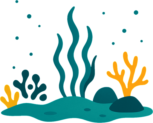 image of the bottom of the ocean, dark background.
In-Game asset.  2d.  High contrast.  No shadows