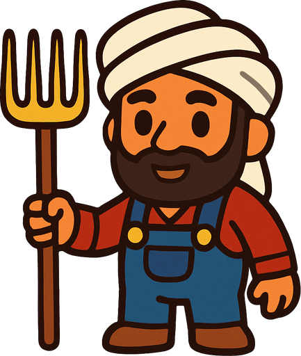 A cute middle eastern farmer character.
In-Game asset.  2d.  High contrast.  No shadows