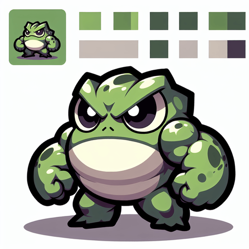 chibi anger bulk frog monster walk.
Single Game Texture.  In-Game asset.  2d.  Blank background.  High contrast.  No shadows