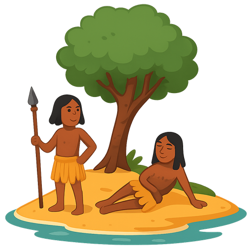 üzerinde bir ağaç olan tropikel bir ada
üstünde yerliler olsun. No background. Transparent background. Blank background. No shadows. 2d. In-Game asset. flat