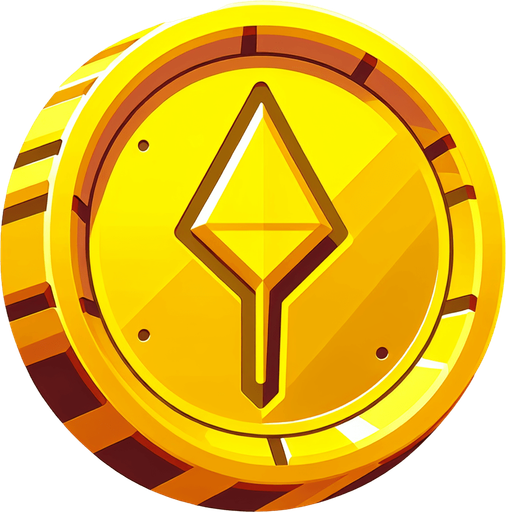 Yallow gold coin.
Single Game Texture. In-Game asset. 2d. Blank background. High contrast. No shadows.