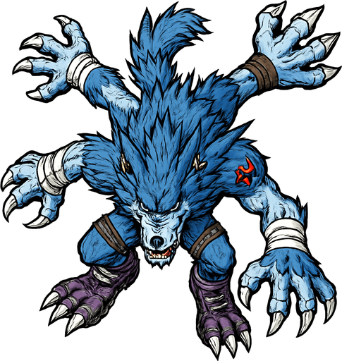 WereGarurumon, visto desde arriba, detalles muy altos, sin errores, original
In-Game asset.  2d.  High contrast.  No shadows