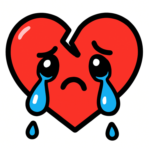 Un corazón roto triste 
cute.
In-Game asset.  2d.  High contrast.  No shadows