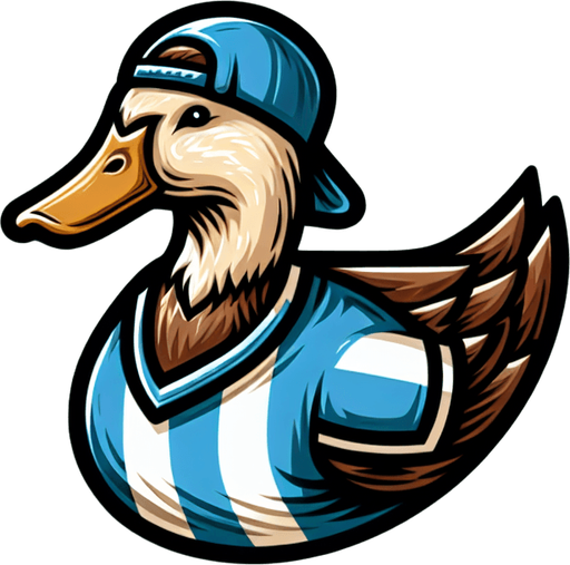 Duck in a jersey..
Single Game Texture. In-Game asset. 2d. Blank background. High contrast. No shadows.