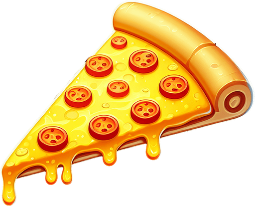 a slice of pizza on a transparent background, predominantly yellow. Slice of pizza.
Single Game Texture. In-Game asset. 2d. Blank background. High contrast. No shadows.