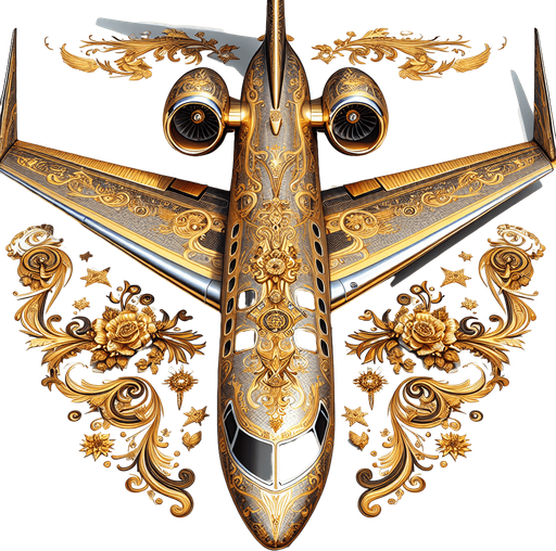 full top view of a luxury private guilded jet