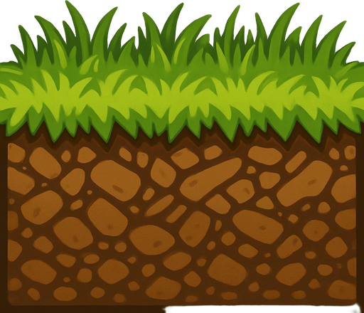 grassy ground, complete, texture, 2D, side view.
In-Game asset.  2d.  High contrast.  No shadows