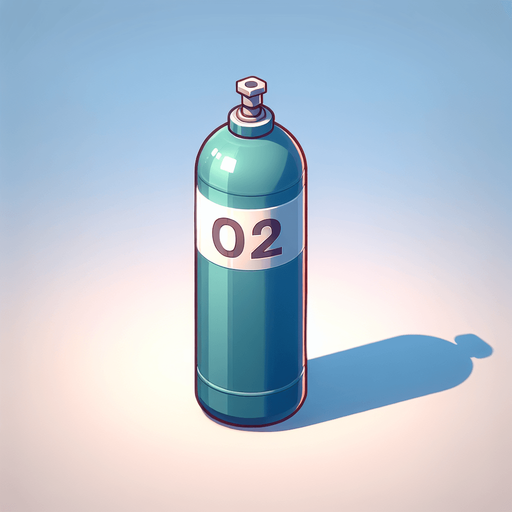 oxygen cylinder with O2 symbol
Single Game Texture.  In-Game asset.  2d.  Blank background.  High contrast.  No shadows