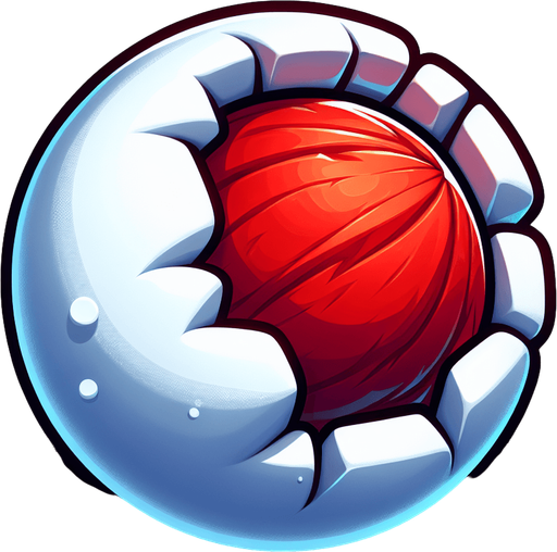 a red nut hidden in a snowball, side view, cartoon.
Single Game Texture. In-Game asset. 2d. Blank background. High contrast. No shadows.
