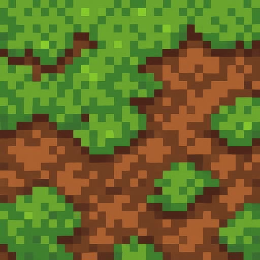 un suelo de pasto y tierra hecho con pixeles.
In-Game asset.  2d.  High contrast.  No shadows
