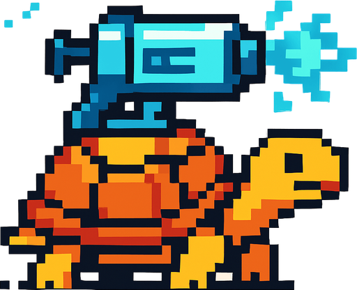 a turtle with an ice gun on her shell, pixelart.
In-Game asset.  2d.  High contrast.  No shadows