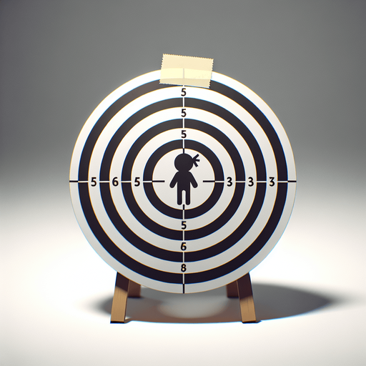 a target with a picture of a stickman taped on it.
Single Game Texture.  In-Game asset.  2d.  Blank background.  High contrast.  No shadows