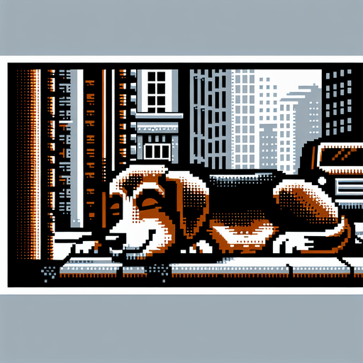 a dog sleeping on a street.
video game sprite