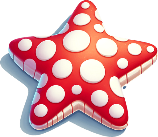 polkadot white red seastar.
Single Game Texture.  In-Game asset.  2d.  Blank background.  High contrast.  No shadows