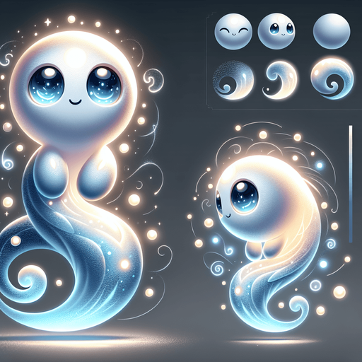 Design a whimsical, uplifting, and glowing character to represent the True Self in a self-discovery game. The character has a soft, fluid form with a shimmering blue body that radiates light and positivity. Its face is friendly and approachable, with round, twinkling eyes full of curiosity and warmth. The character’s playful design includes rounded features and a swirling tail that gives it a floating, ethereal quality. Its posture is relaxed and confident, often depicted leaning back with a serene smile, exuding calmness and self-assurance. The vibrant blend of light blues and whites creates a magical, almost celestial presence, making it a comforting guide for the hero. This character symbolizes inner strength, self-awareness, and positivity, acting as a source of guidance and encouragement throughout the journey..
In-Game asset. 3d. Blank background. High contrast. No shadows.
