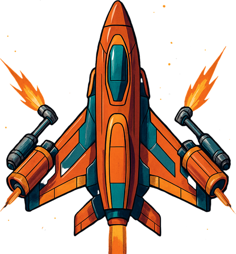 Create a spaceship as the main hero. It will be in the center, with the front tip pointing upwards. There will be a firing mechanism on both sides.