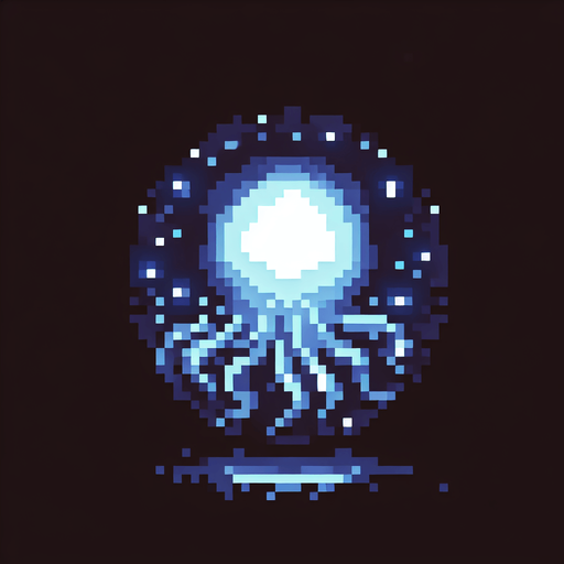pixelart willowisp sprite ball.
black background