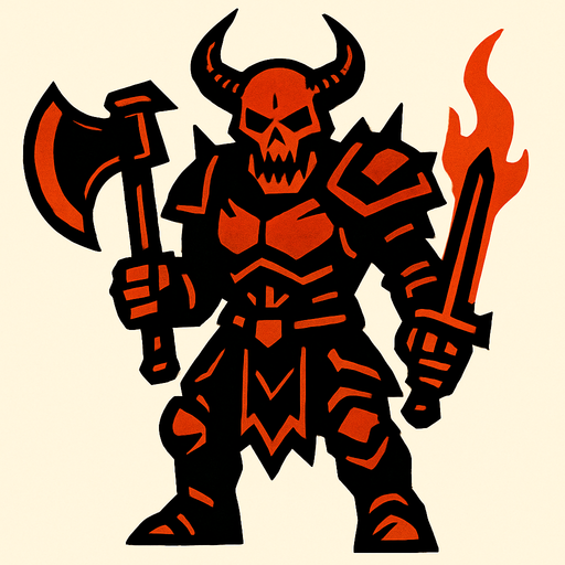 Un enemigo del infierno de elite, tiene armas y tambien armadura.
In-Game asset.  2d.  High contrast.  No shadows