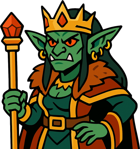 kadın goblin imparatoru.
In-Game asset.  2d.  High contrast.  No shadows
