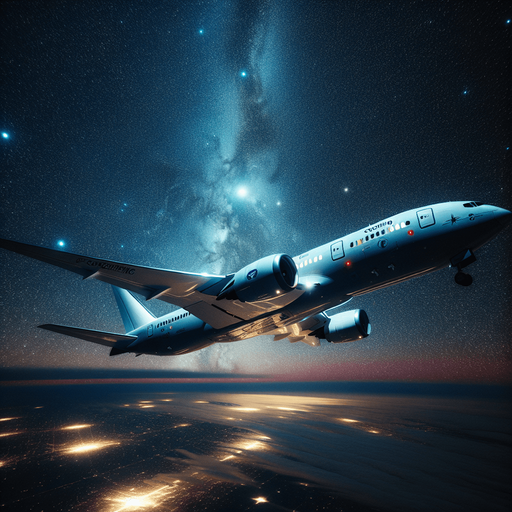 Air coaching airplane at night, from profile view