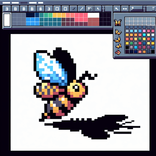 genera una abeja con alas de mariposa en pixel art solo de perfil mirando a la izquierda.
Single Game Texture.  In-Game asset.  2d.  Blank background.  High contrast.  No shadows