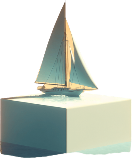 A modern dream of a sailing boat. game illustration..
Single Game Texture. In-Game asset. 2d. Blank background. High contrast. No shadows.