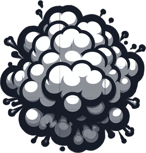 Cloud puff explosion, grayscale, seen from topdown. Circular.
Single Game Texture. In-Game asset. 2d. Blank background. High contrast. No shadows.
