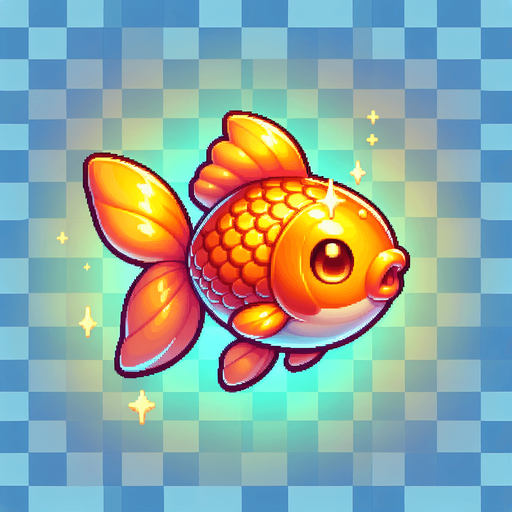 A cute little goldfish.
Single Game Texture. In-Game asset. 2d. Blank background. High contrast. No shadows.