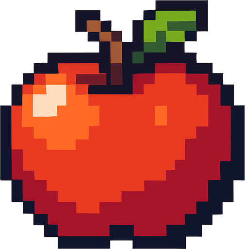 Pixel art apple.
In-Game asset.  2d.  High contrast.  No shadows