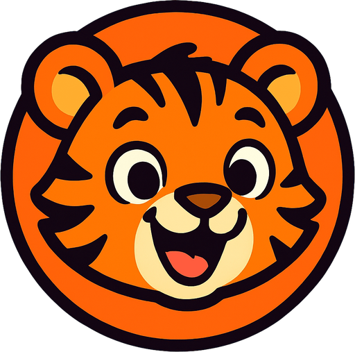An orange bubble with a cheerful tiger cub face, bold lines and playful expression, cartoon style.
In-Game asset.  2d.  High contrast.  No shadows