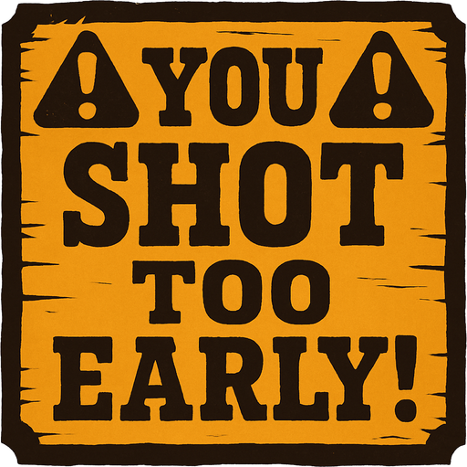 western style alert box that says You Shot Too Early!.
In-Game asset.  2d.  High contrast.  No shadows
