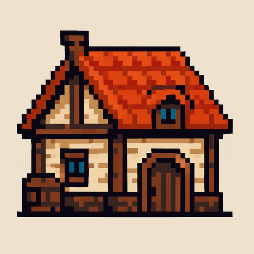 Viliger house pixel art.
In-Game asset.  2d.  High contrast.  No shadows