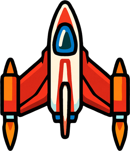 Klasik retro tarzı 2D Uzay Gemisi.
In-Game asset.  2d.  High contrast.  No shadows