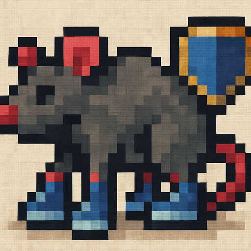 Make it have a floating shield and have blue sneakers and make it all pixelated