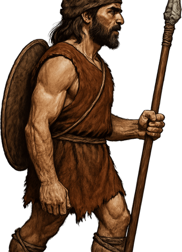 Taş çağında asker, yazısız, gerçekçi, yandan görünüm.
In-Game asset.  High contrast.  No shadows