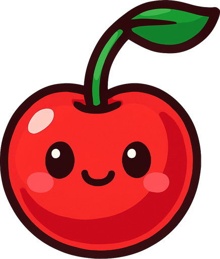 Cherry with cute face.
In-Game asset.  2d.  High contrast.  No shadows