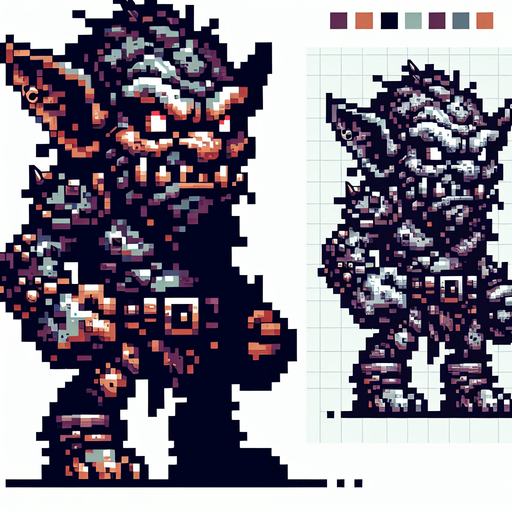 2d pixel goblin.
Single Game Texture. In-Game asset. 2d. Blank background. High contrast. No shadows.