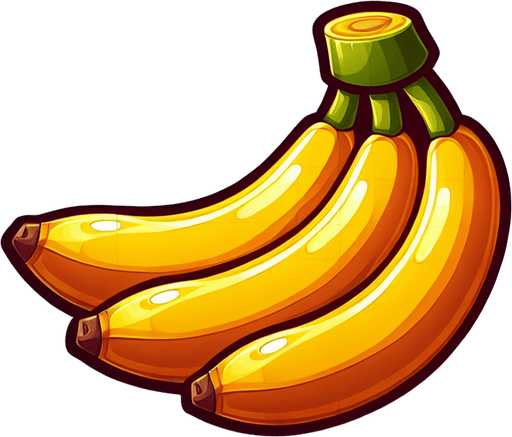 A bunch of bananas in a cartoon image..
Single Game Texture. In-Game asset. 2d. Blank background. High contrast. No shadows.