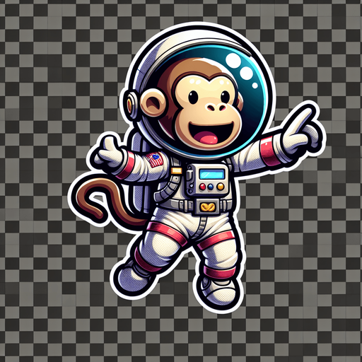 monkey astronaut.
Single Game Texture. In-Game asset. 2d. Blank background. High contrast. No shadows. transparent background