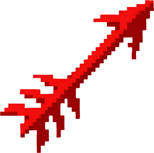 Flecha maligna, de color rojo, pixelar.
In-Game asset.  2d.  High contrast.  No shadows