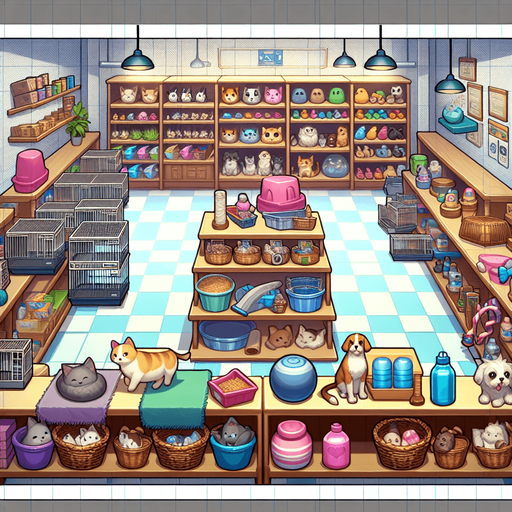 Pet store.
Single Game Texture.  In-Game asset.  2d.  Blank background.  High contrast.  No shadows