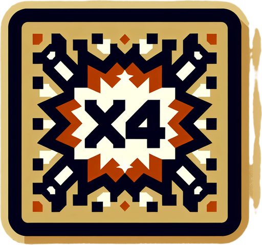 爆炸，里面有X4的字样.
Single Game Texture. In-Game asset. 2d. Blank background. High contrast. No shadows.