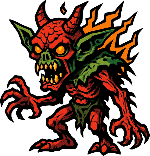 kıyamet canavarı goblin.
In-Game asset.  2d.  High contrast.  No shadows