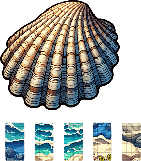 A clam.
Single Game Texture.  In-Game asset.  2d.  Blank background.  High contrast.  No shadows