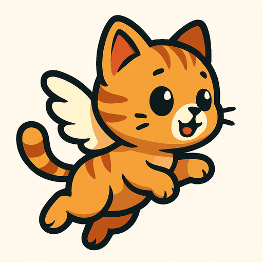 sağa doğru bakan uçan bebek kedi.
In-Game asset.  2d.  High contrast.  No shadows