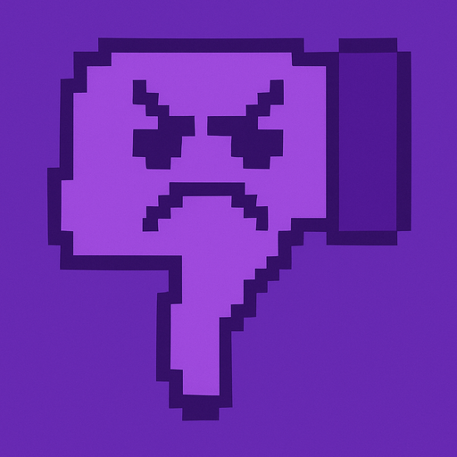 Make a 2d pixel purple dislike sign. Make an angry face.
In-Game asset.  2d.  High contrast.  No shadows