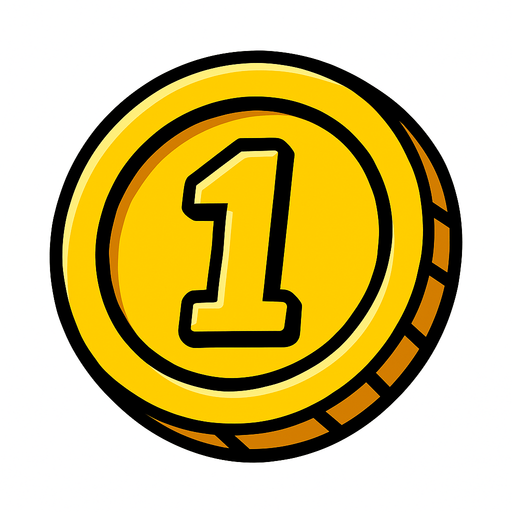 one coin.
In-Game asset.  2d.  High contrast.  No shadows
