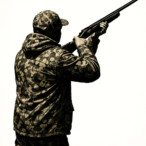 kamuflaj giymiş avcı ayakta yukarıya ateş ediyor .gerçek fotoğraf..
In-Game asset.  2d.  High contrast.  No shadows sırtı bize dönük olsun